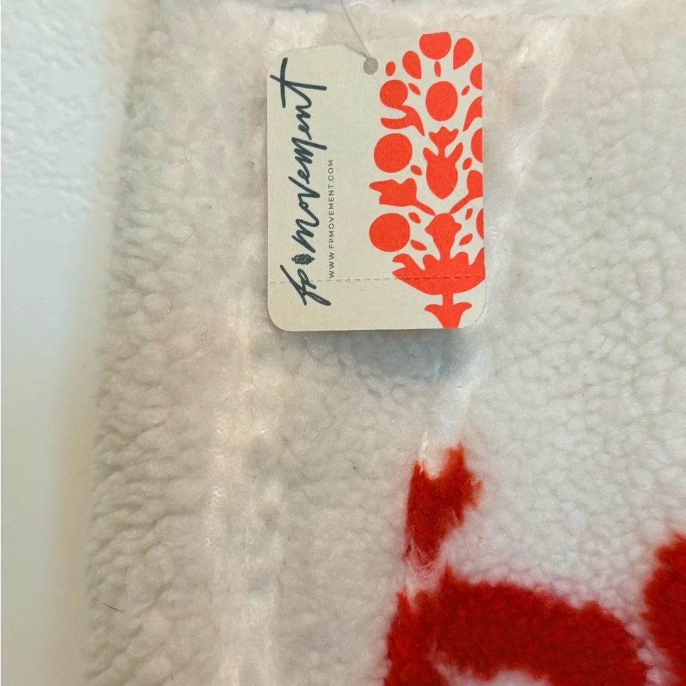 Free People Cozy Red & White Fleece Overalls Snow Pants - Picture 13 of 15